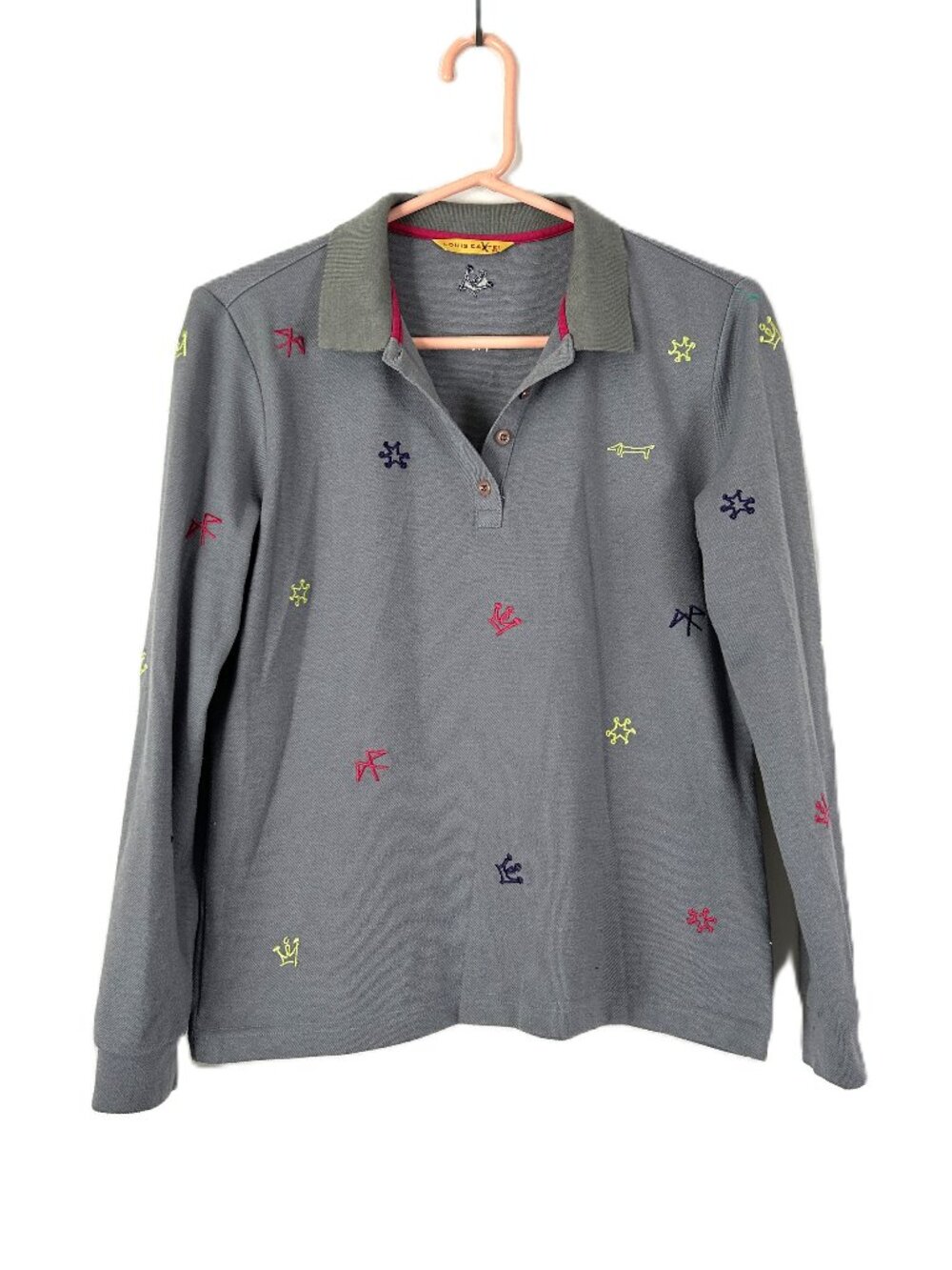 Louis Castel Polo Embroidered Long Sleeve Gray M